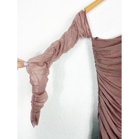 Zara Fitted Asymmetric Draped Organza Dress Medium One Sleeve Ruched Cocktail - Picture 9 of 14